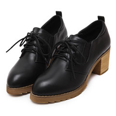 The spring and autumn shoes 2017 England College wind band small leather shoes Bullock rough heels all-match white shoes tide Thirty-seven Black (with velvet)