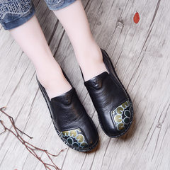 Comfortable autumn mom shoes, sole leather, soft bottom, deep flat bottom, middle-aged handmade shoes, mid aged and old ladies leather shoes Thirty-eight black