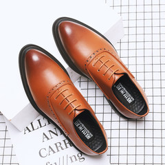 Married male Korean new shoes casual shoes fashion business early autumn pointed code plus velvet shoes. Thirty-eight Dark brown