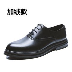 Married male Korean new shoes casual shoes fashion business early autumn pointed code plus velvet shoes. Thirty-eight Black velvet