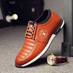 Dandy shoes Leather Mens Sports shoes lace shoes male Korean youth early autumn new trend Thirty-nine yellow
