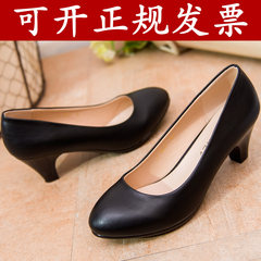 Professional women's shoes, autumn high-heeled shoes, black leather shoes, interview, work, single shoes, round heel, heel and heel, work shoes, women Thirty-eight black