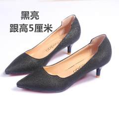 16 thousand song crystal wedding shoes shoes Yi to together the golden bride silver high heels with a fine tip single sequined shoes shoes Thirty-five Black heel height 5