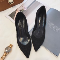 Autumn shoes 2017 new Korean version, shallow leather fine heel heel high-heeled shoes, black elegant occupation of documentary shoes Thirty-seven black
