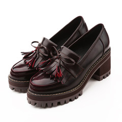 The fall of British style shoes high-heeled shoes with thick soft sister small leather shoes all-match Korean students loafer small fresh Thirty-seven Claret