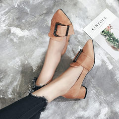 2017 spring and autumn new style pointed high-heeled shoes, retro with coarse documentary shoes, black British Wind shoes Thirty-nine Naked Pink