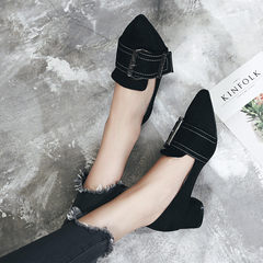 2017 spring and autumn new style pointed high-heeled shoes, retro with coarse documentary shoes, black British Wind shoes Thirty-eight black