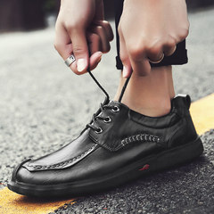 Early autumn new shoes leather casual shoes men breathable Korean business shoes soled casual male shoes in winter Thirty-eight Lace up black