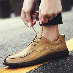 Early autumn new shoes leather casual shoes men breathable Korean business shoes soled casual male shoes in winter Thirty-eight Lace up Khaki