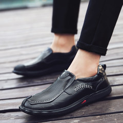 Early autumn new shoes leather casual shoes men breathable Korean business shoes soled casual male shoes in winter Thirty-eight Black feet