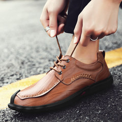 Early autumn new shoes leather casual shoes men breathable Korean business shoes soled casual male shoes in winter Thirty-eight Lace up red brown