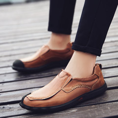 Early autumn new shoes leather casual shoes men breathable Korean business shoes soled casual male shoes in winter Thirty-eight Red brown