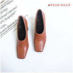 European and American retro square rough heels shoes 2017 new all-match in autumn with the leather shoes export deep small code Thirty-five Brown Cashmere (8CM)