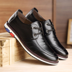 2017 early autumn new black leather men's shoes lace up shoes mens shoes breathable shoes male business trend Thirty-eight Black 8766 tie