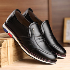 2017 early autumn new black leather men's shoes lace up shoes mens shoes breathable shoes male business trend Thirty-eight Black 8766 sets of feet