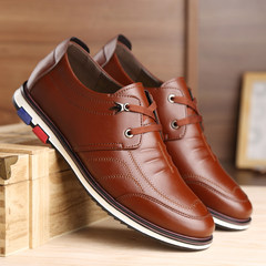 2017 early autumn new black leather men's shoes lace up shoes mens shoes breathable shoes male business trend Thirty-eight Brown 8766 frenulum