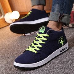 Early autumn new old Beijing plus velvet warm shoes shoes male students high shoes youth sports leisure shoes Forty-two Dark blue green