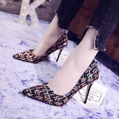 Ladies Sexy small incense style pattern woolen heels fall 2017 new Korean all-match fine documentary shoes Thirty-seven black