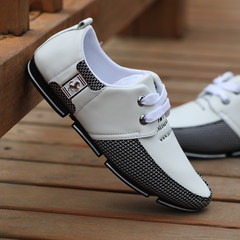 Korean men's casual shoes soft leather shoes all-match new business men's early autumn pedal driving shoes Forty white