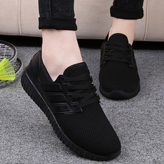 Full black lace sports shoes, breathable net face shoes, soft soles, casual shoes for students, black round head work shoes Thirty-eight black