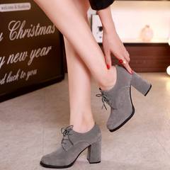 2017 new small fresh female high-heeled shoes with thick all-match winter autumn autumn Korean round sexy shoes Thirty-eight gray