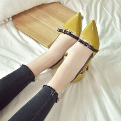 Autumn cat and shoe girl 2017 new small fresh high-heeled shoes, 5cm heel heel, heel maid shoe girl single shoes Thirty-eight Popular yellow green