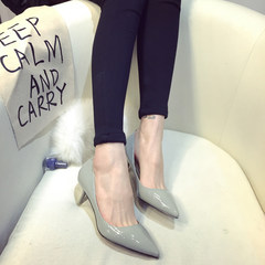 Fine with high heels 8cm black patent leather shoes shoes shoes with 10cm's all-match. Thirty-eight Gray and 6cm