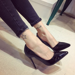 Fine with high heels 8cm black patent leather shoes shoes shoes with 10cm's all-match. Thirty-eight black