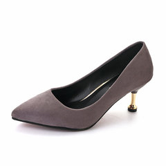 2017 new Korean temperament shoes suede shallow mouth heels all-match red wedding shoes with fine ladies shoes Thirty-nine gray