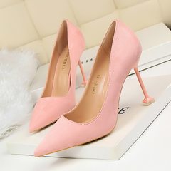 2017, early spring new pointed shallow suede high-heeled shoes, elegant black fine heel, professional OL single shoe Bridesmaid Wedding Shoes Thirty-eight Pink