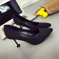 High heels fall 2017 new female all-match summer with a fine pointed cat with elegant Korean shoes shoes Asakuchi Thirty-five black
