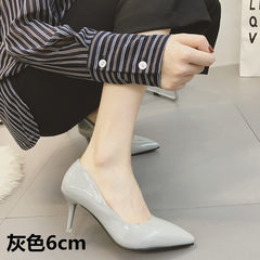 Europe spring 10CM nude pointed heels with a fine with leather shoes red wedding shoes Asakuchi singles Thirty-eight Grey 6cm