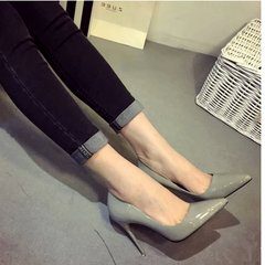 Europe spring 10CM nude pointed heels with a fine with leather shoes red wedding shoes Asakuchi singles Thirty-eight Grey 10cm