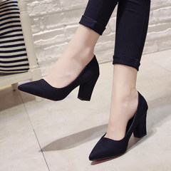 Spring and autumn, black pointed high-heeled shoes, women's heel princess shoes, 8cm women's shoes, suede shoes, single shoes Thirty-eight black