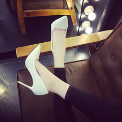2017 spring and Autumn New Korean 10cm black heels sexy ladies with fine pointed shoes all-match shoes Thirty-seven white