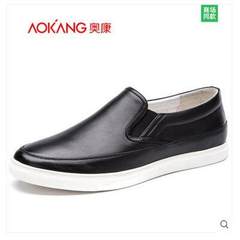 The new AOKANG early autumn loafer male leather shoes pedal official flagship store all-match casual shoes Thirty-eight Black 165211661