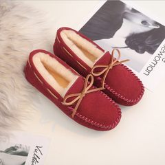 One sheep fur shoes with leather flat Doug cashmere wool snow boots warm winter mother pregnant women shoes Thirty-eight Claret
