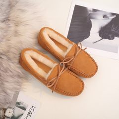 One sheep fur shoes with leather flat Doug cashmere wool snow boots warm winter mother pregnant women shoes Thirty-eight Khaki