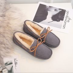 One sheep fur shoes with leather flat Doug cashmere wool snow boots warm winter mother pregnant women shoes Thirty-eight gray