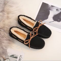 One sheep fur shoes with leather flat Doug cashmere wool snow boots warm winter mother pregnant women shoes Thirty-eight black
