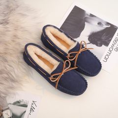 One sheep fur shoes with leather flat Doug cashmere wool snow boots warm winter mother pregnant women shoes Thirty-eight Tibet Navy