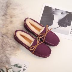 One sheep fur shoes with leather flat Doug cashmere wool snow boots warm winter mother pregnant women shoes Thirty-eight Dark purple