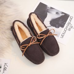 One sheep fur shoes with leather flat Doug cashmere wool snow boots warm winter mother pregnant women shoes Thirty-eight Chocolate