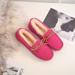 One sheep fur shoes with leather flat Doug cashmere wool snow boots warm winter mother pregnant women shoes Thirty-eight Rose red