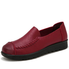Mom Xieping single ladies shoes shoes with leather shoes size middle-aged old shoes round shoes Forty Claret