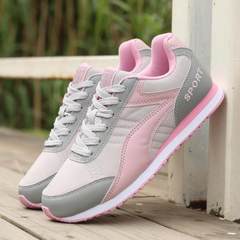 Spring and autumn leather breathable and powerful sports shoes women`s shoes soft bottom anti-skid light weight student running shoes middle-aged mother shoes 35 pink