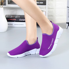 Autumn and winter old Beijing cloth shoes, women's warm, breathable, flat heel, suede thickening shoes, sports shoes, flat Mama shoes Thirty-eight Purple [single shoes 668]