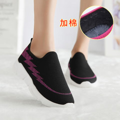 Autumn and winter old Beijing cloth shoes, women's warm, breathable, flat heel, suede thickening shoes, sports shoes, flat Mama shoes Thirty-eight [cashmere] black