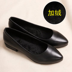 Leather mother shoes, soft soles, pointed shoes, shallow mouth, low heel, heel black shoes, women's heel, work shoes, winter women's shoes Thirty-eight 5858- head layer cowhide suede