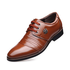 The new leather men's shoes business casual shoes Gucci men's early autumn British youth male dress shoes lace up shoes Thirty-eight yellow